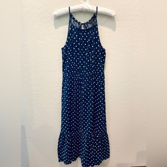Banana Republic Dresses & Skirts - BANANA REPLUBLIC | Navy Blue Polka Dot High Neck Sleeveless Maxi Dress | Small